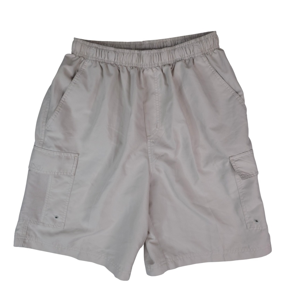 Balboa Cargo Swim Trunks Mens Medium Beige Mesh Lined Board Shorts 9" Inseam